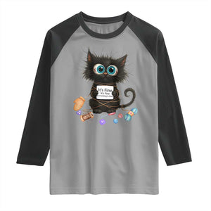 Funny Cat Crochet Lover Raglan Shirt Its Fine I am Fine Everything Is Fine TS12 Sport Gray Black Print Your Wear