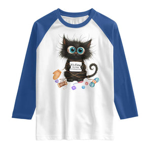 Funny Cat Crochet Lover Raglan Shirt Its Fine I am Fine Everything Is Fine TS12 White Royal Print Your Wear