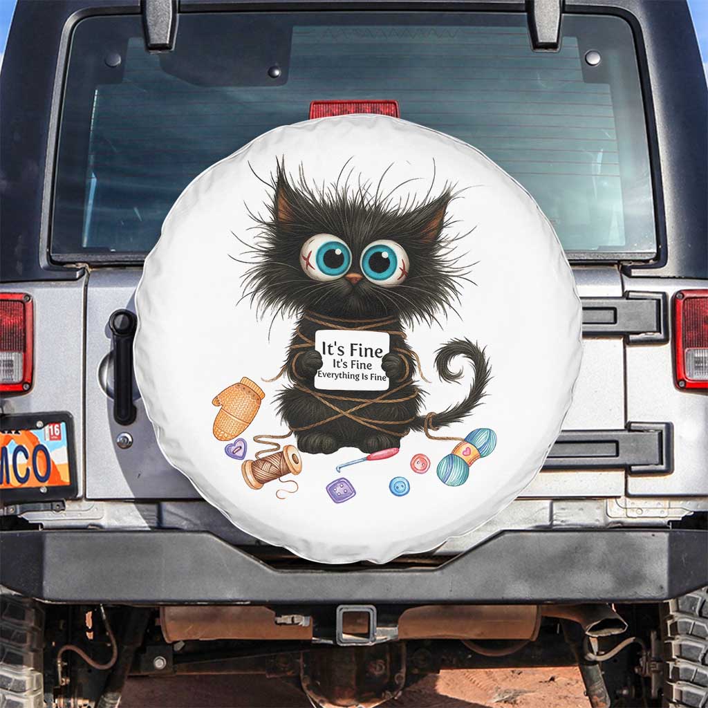 Funny Cat Crochet Lover Spare Tire Cover Its Fine I am Fine Everything Is Fine TS12 No hole White Print Your Wear