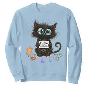 Funny Cat Crochet Lover Sweatshirt Its Fine I am Fine Everything Is Fine TS12 Light Blue Print Your Wear