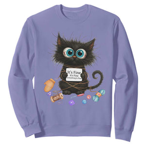 Funny Cat Crochet Lover Sweatshirt Its Fine I am Fine Everything Is Fine TS12 Violet Print Your Wear