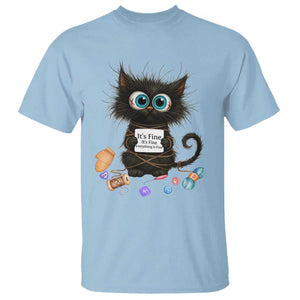 Funny Cat Crochet Lover T Shirt Its Fine I am Fine Everything Is Fine - Print Your Wear