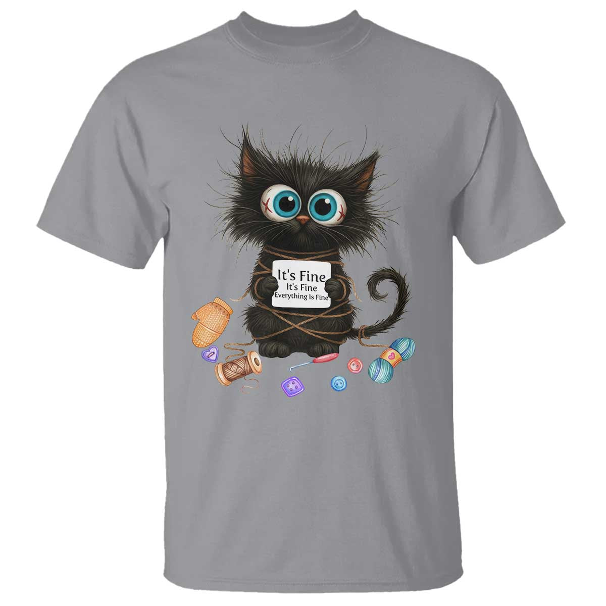 Funny Cat Crochet Lover T Shirt Its Fine I am Fine Everything Is Fine TS12 Sport Gray Print Your Wear