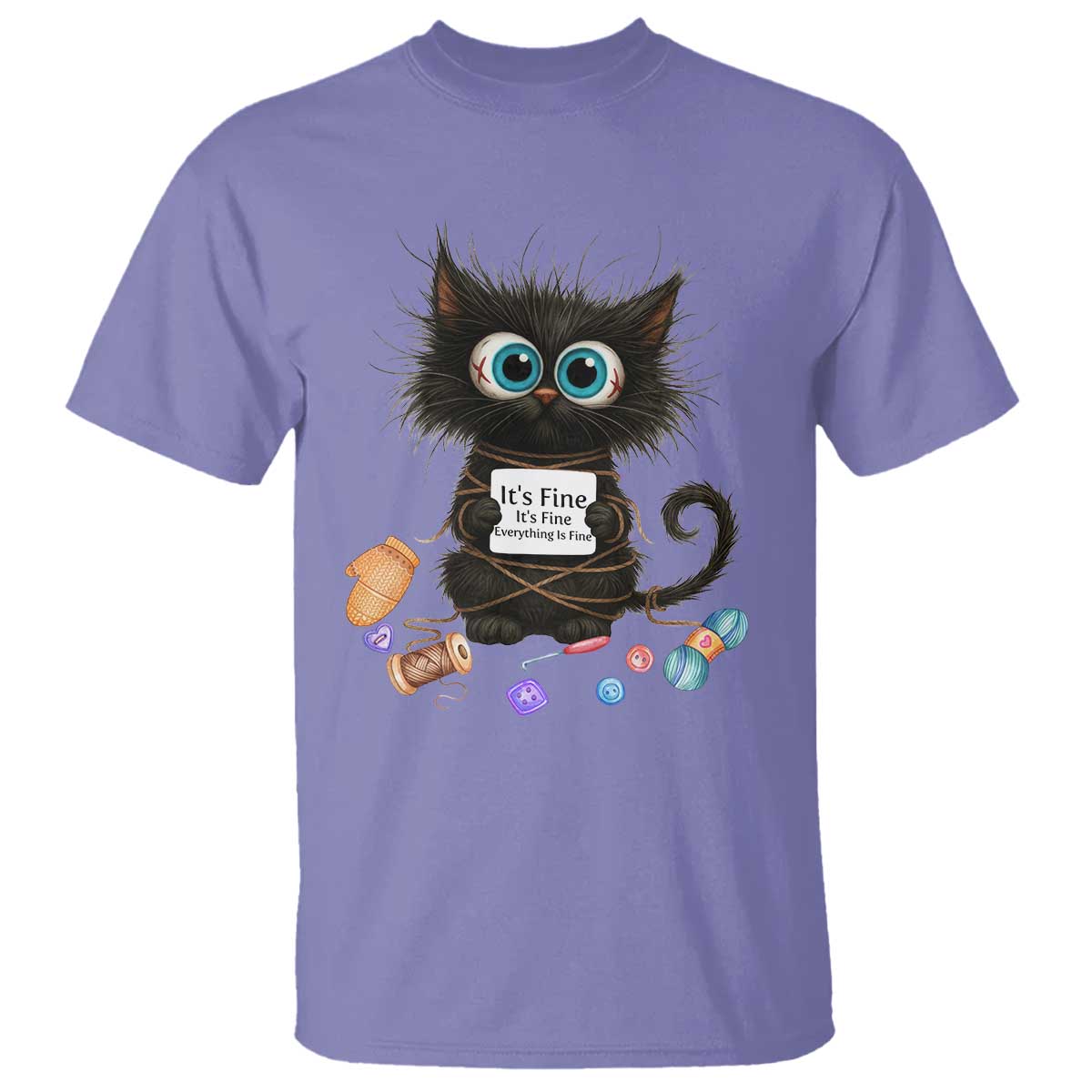 Funny Cat Crochet Lover T Shirt Its Fine I am Fine Everything Is Fine TS12 Violet Print Your Wear