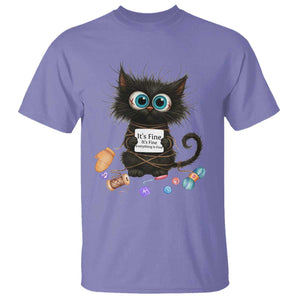 Funny Cat Crochet Lover T Shirt Its Fine I am Fine Everything Is Fine - Print Your Wear