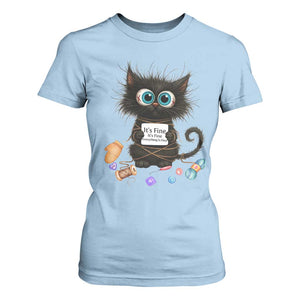 Funny Cat Crochet Lover T Shirt For Women Its Fine I am Fine Everything Is Fine TS12 Light Blue Print Your Wear