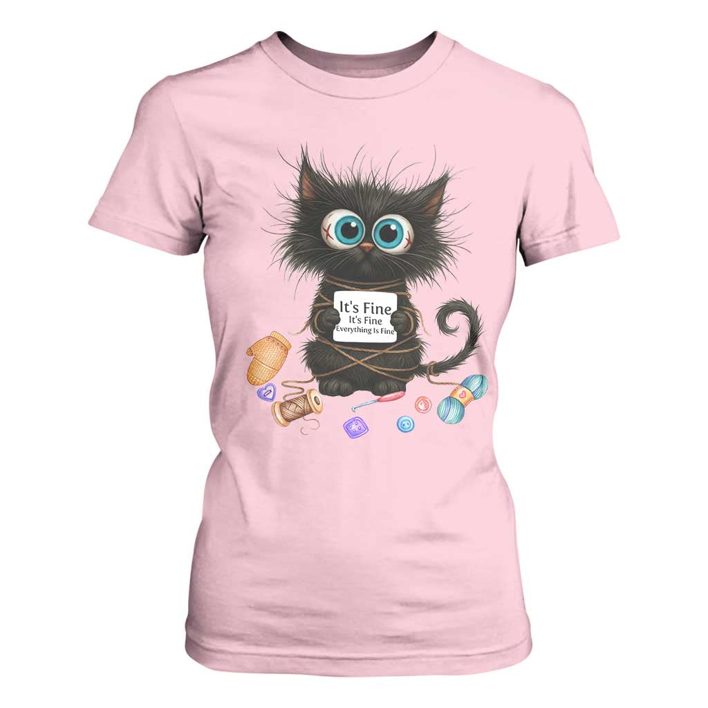 Funny Cat Crochet Lover T Shirt For Women Its Fine I am Fine Everything Is Fine TS12 Light Pink Print Your Wear