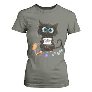 Funny Cat Crochet Lover T Shirt For Women Its Fine I am Fine Everything Is Fine TS12 Military Green Print Your Wear