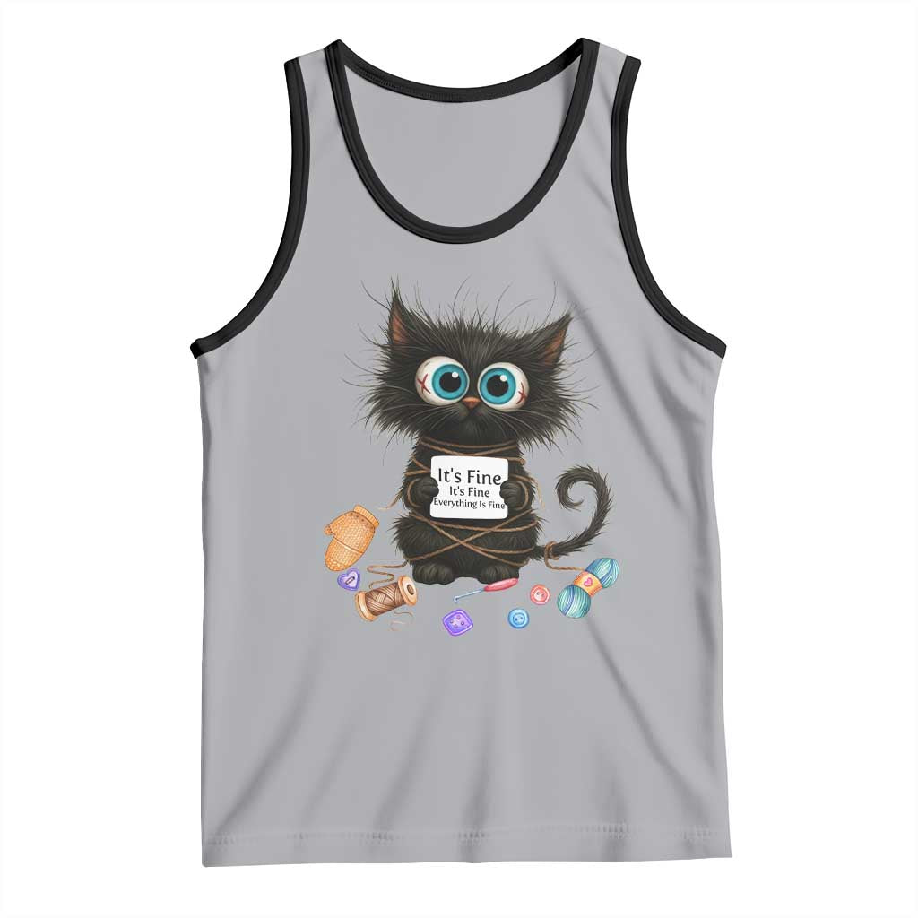 Funny Cat Crochet Lover Tank Top Its Fine I am Fine Everything Is Fine TS12 Athletic Heather Black Print Your Wear