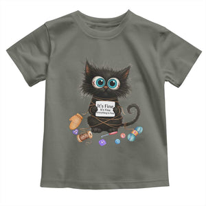 Funny Cat Crochet Lover Toddler T Shirt Its Fine I am Fine Everything Is Fine TS12 Military Green Print Your Wear