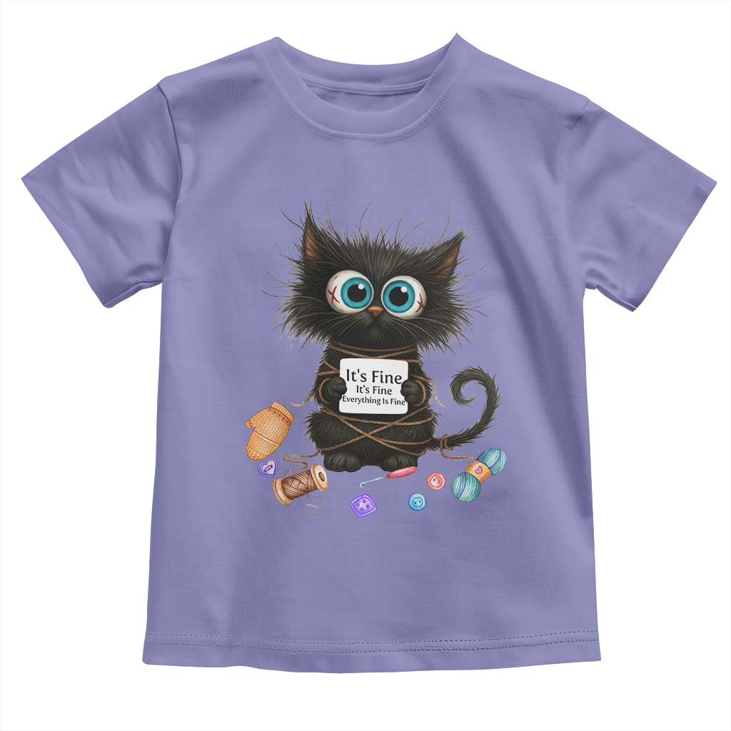 Funny Cat Crochet Lover Toddler T Shirt Its Fine I am Fine Everything Is Fine TS12 Violet Print Your Wear