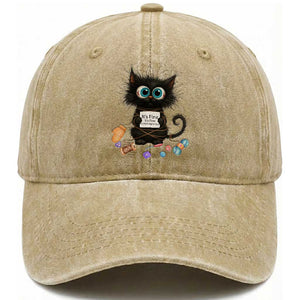 Funny Cat Crochet Lover Washed Cotton Baseball Cap Its Fine I am Fine Everything Is Fine TS12 Print Your Wear