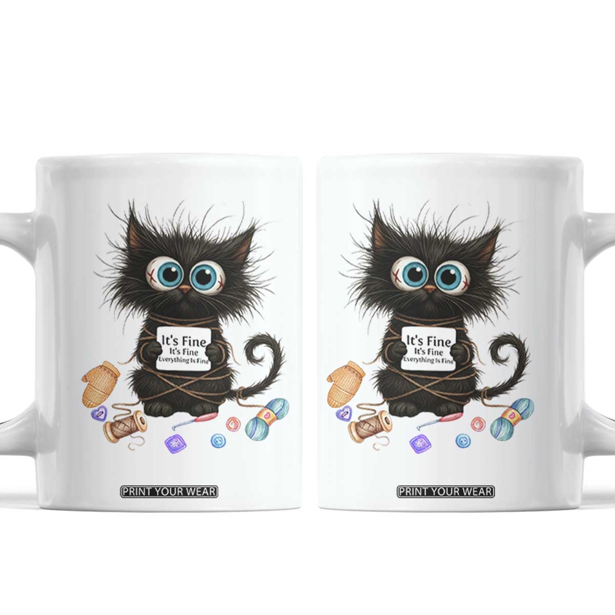 Funny Cat Crochet Lover Coffee Mug Its Fine I am Fine Everything Is Fine TS12 White Print Your Wear