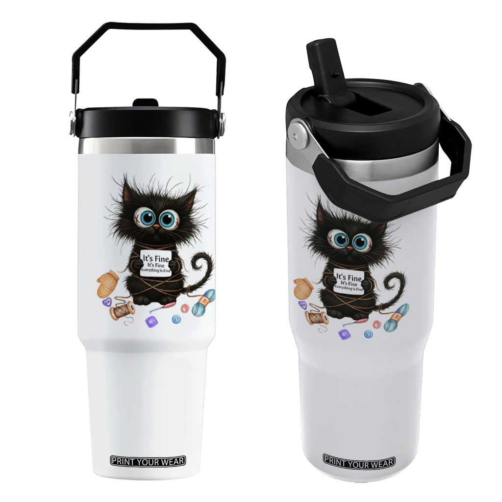 Funny Cat Crochet Lover Flip Straw Tumbler Its Fine I am Fine Everything Is Fine TS12 One Size: 30 oz White Print Your Wear