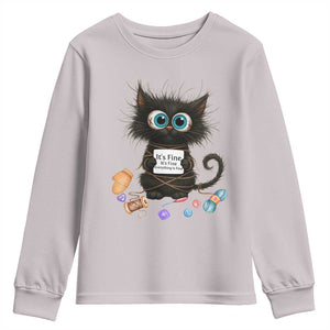 Funny Cat Crochet Lover Youth Sweatshirt Its Fine I am Fine Everything Is Fine TS12 Ice Gray Print Your Wear