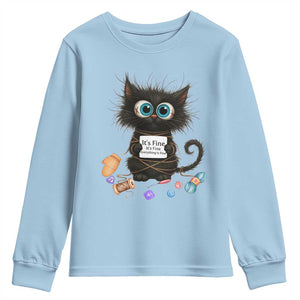 Funny Cat Crochet Lover Youth Sweatshirt Its Fine I am Fine Everything Is Fine TS12 Light Blue Print Your Wear