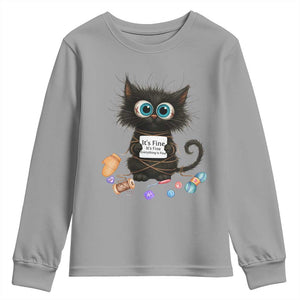 Funny Cat Crochet Lover Youth Sweatshirt Its Fine I am Fine Everything Is Fine TS12 Sport Gray Print Your Wear