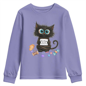 Funny Cat Crochet Lover Youth Sweatshirt Its Fine I am Fine Everything Is Fine TS12 Violet Print Your Wear