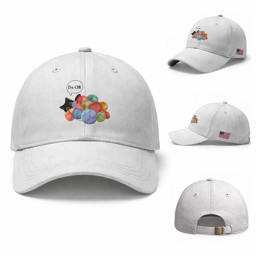 I’m OK Baseball Cap Cat Tangled In Yarn Funny Crochet Gift TS12 Baseball Cap Universal Fit White Print Your Wear