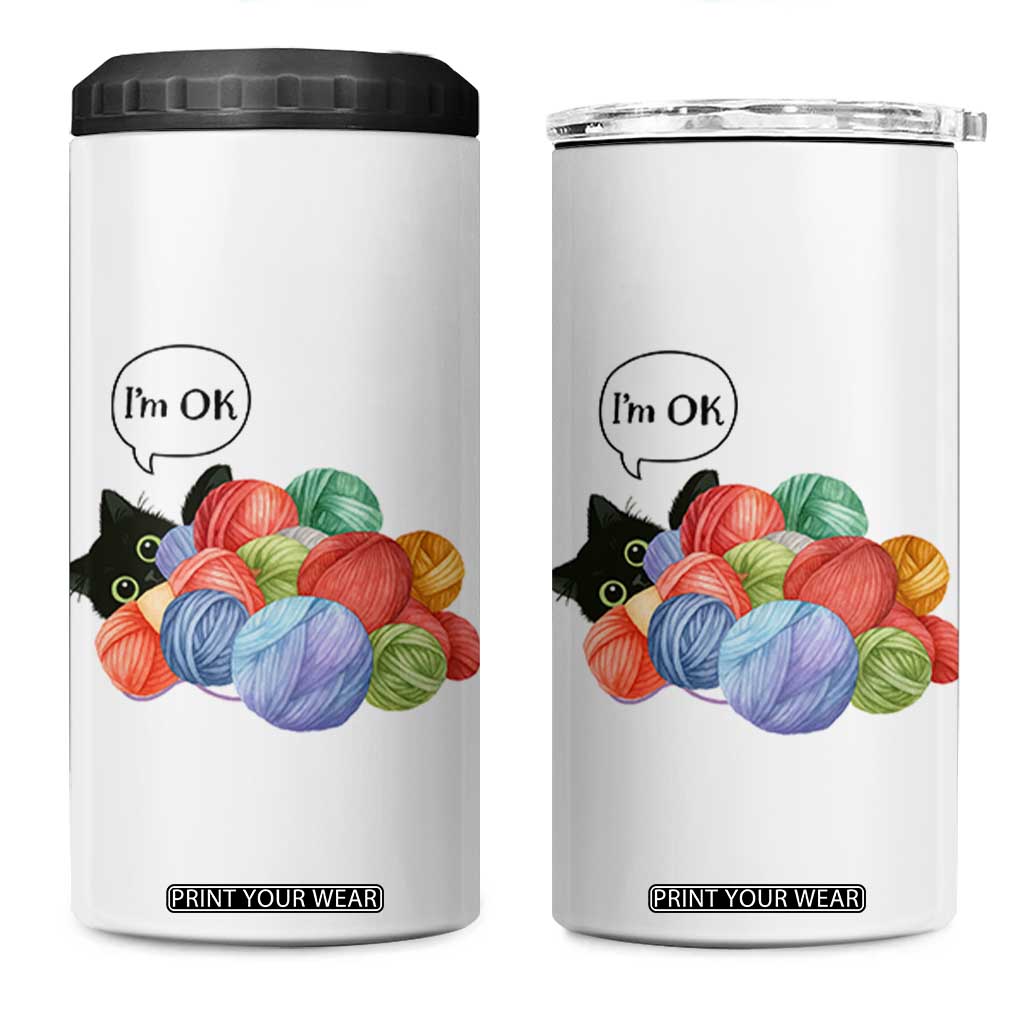 Im OK 4 in 1 Can Cooler Tumbler Cat Tangled In Yarn Funny Crochet Gift TS12 One Size: 16 oz White Print Your Wear