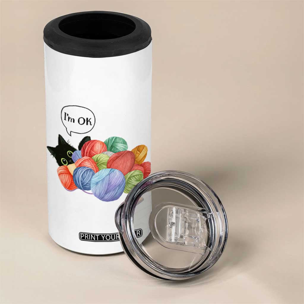 Im OK 4 in 1 Can Cooler Tumbler Cat Tangled In Yarn Funny Crochet Gift TS12 Print Your Wear