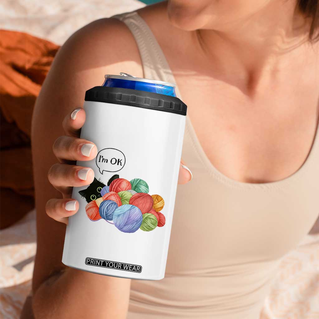 Im OK 4 in 1 Can Cooler Tumbler Cat Tangled In Yarn Funny Crochet Gift TS12 Print Your Wear