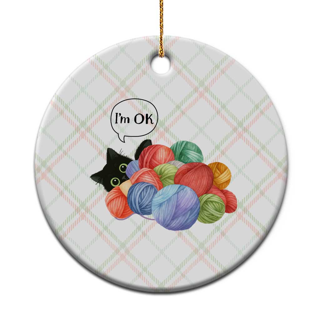 Im OK Ceramic Ornament Cat Tangled In Yarn Funny Crochet Gift TS12 1pc Christmas Plaid Print Your Wear