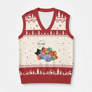 Im OK V-Neck Knit Sweater Vest Cat Tangled In Yarn Funny Crochet Gift TS12 Beige Red Print Your Wear