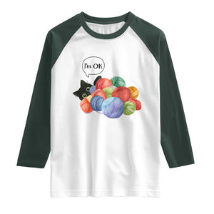Im OK Raglan Shirt Cat Tangled In Yarn Funny Crochet Gift TS12 White Dark Forest Green Print Your Wear