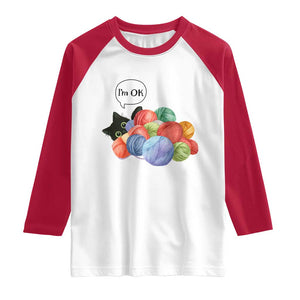 Im OK Raglan Shirt Cat Tangled In Yarn Funny Crochet Gift TS12 White Red Print Your Wear