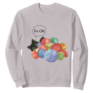 Im OK Sweatshirt Cat Tangled In Yarn Funny Crochet Gift TS12 Ice Gray Print Your Wear