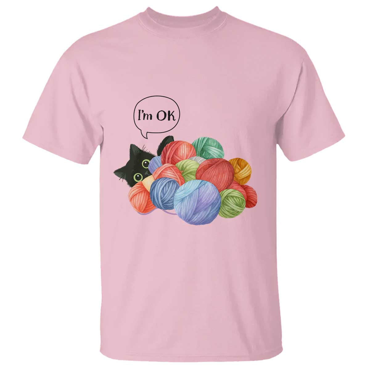 Im OK T Shirt Cat Tangled In Yarn Funny Crochet Gift TS12 Light Pink Print Your Wear