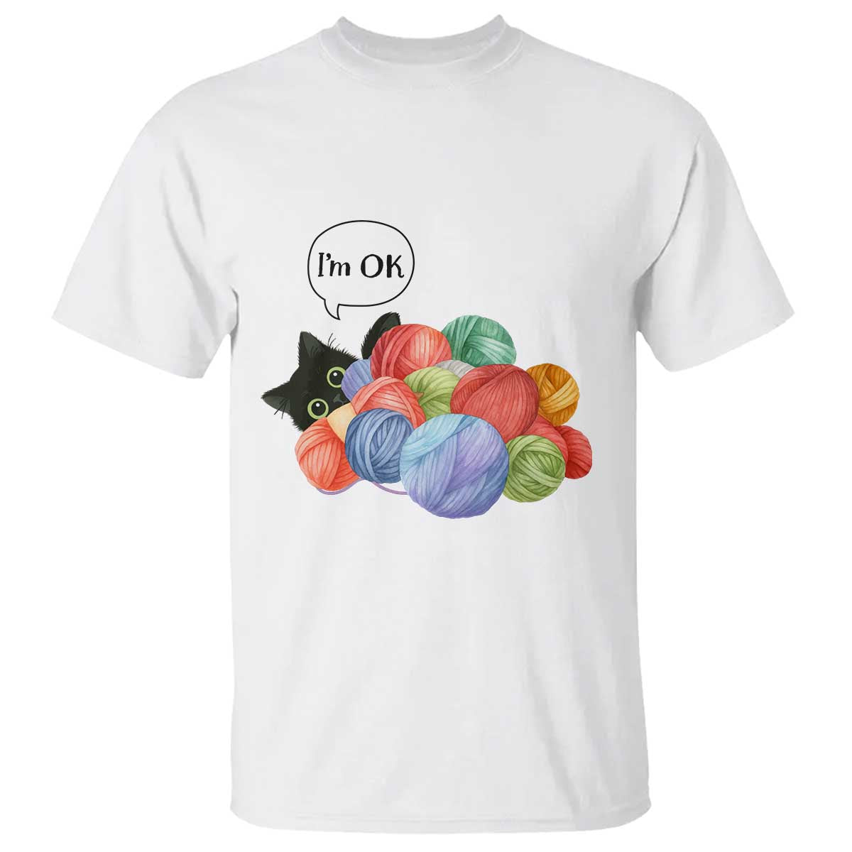 Im OK T Shirt Cat Tangled In Yarn Funny Crochet Gift TS12 White Print Your Wear