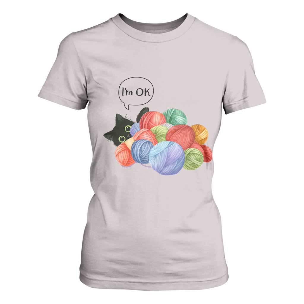 Im OK T Shirt For Women Cat Tangled In Yarn Funny Crochet Gift TS12 Ice Gray Print Your Wear