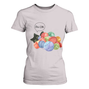 Im OK T Shirt For Women Cat Tangled In Yarn Funny Crochet Gift TS12 Ice Gray Print Your Wear