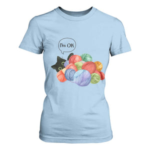 Im OK T Shirt For Women Cat Tangled In Yarn Funny Crochet Gift TS12 Light Blue Print Your Wear