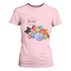 Im OK T Shirt For Women Cat Tangled In Yarn Funny Crochet Gift TS12 Light Pink Print Your Wear
