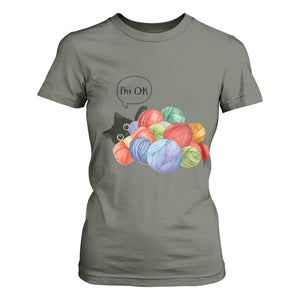 Im OK T Shirt For Women Cat Tangled In Yarn Funny Crochet Gift TS12 Military Green Print Your Wear