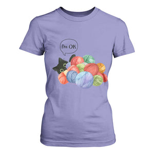 Im OK T Shirt For Women Cat Tangled In Yarn Funny Crochet Gift TS12 Violet Print Your Wear