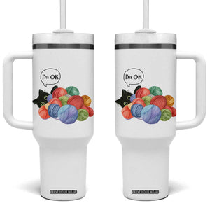 Im OK Tumbler With Handle Cat Tangled In Yarn Funny Crochet Gift TS12 One Size: 40 oz White Print Your Wear