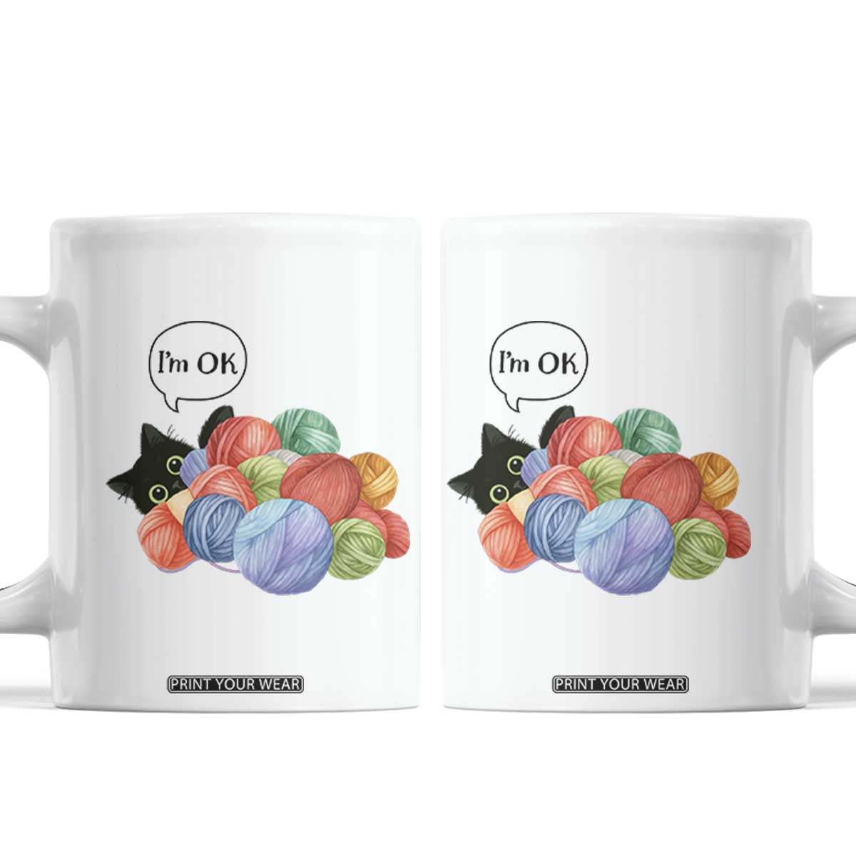 Im OK Coffee Mug Cat Tangled In Yarn Funny Crochet Gift TS12 White Print Your Wear