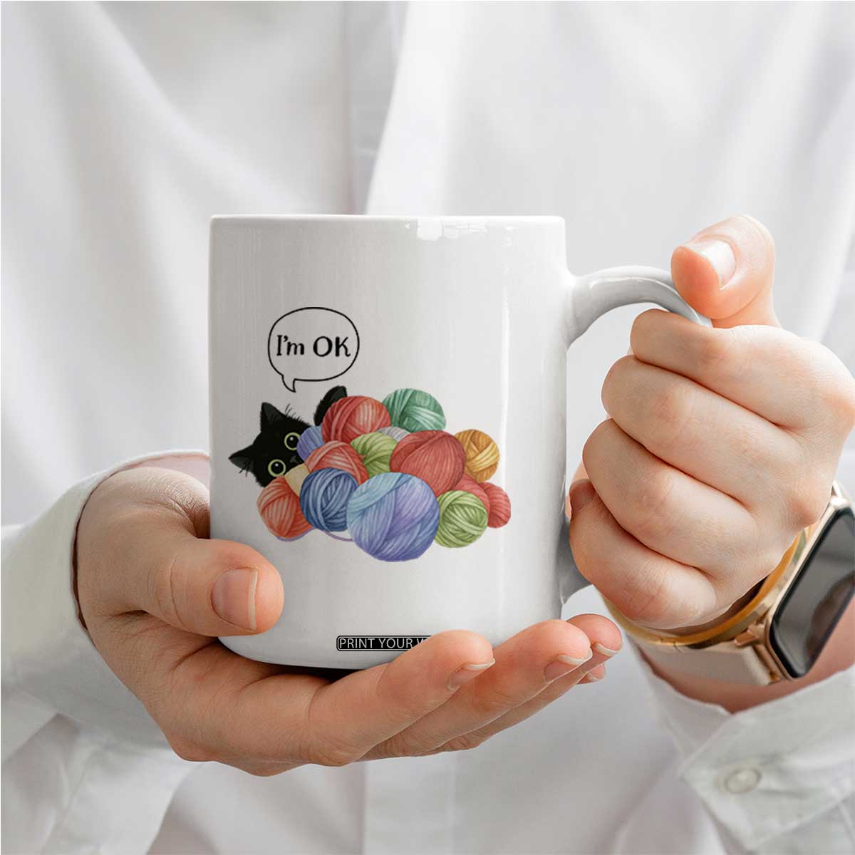 Im OK Coffee Mug Cat Tangled In Yarn Funny Crochet Gift TS12 Print Your Wear