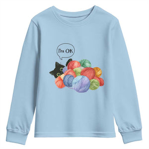 Im OK Youth Sweatshirt Cat Tangled In Yarn Funny Crochet Gift TS12 Light Blue Print Your Wear
