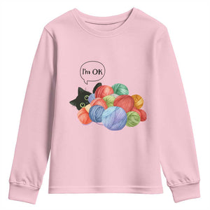 Im OK Youth Sweatshirt Cat Tangled In Yarn Funny Crochet Gift TS12 Light Pink Print Your Wear