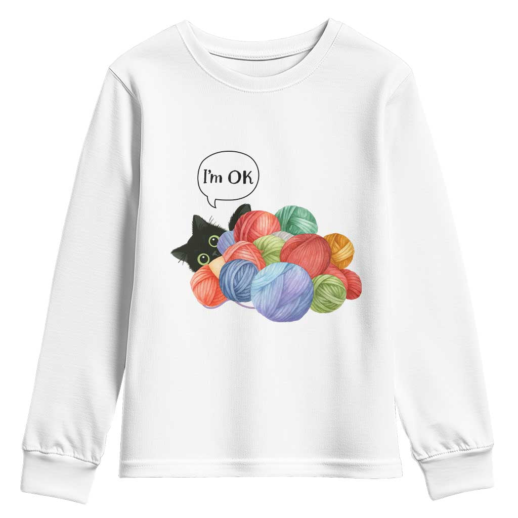 Im OK Youth Sweatshirt Cat Tangled In Yarn Funny Crochet Gift TS12 White Print Your Wear