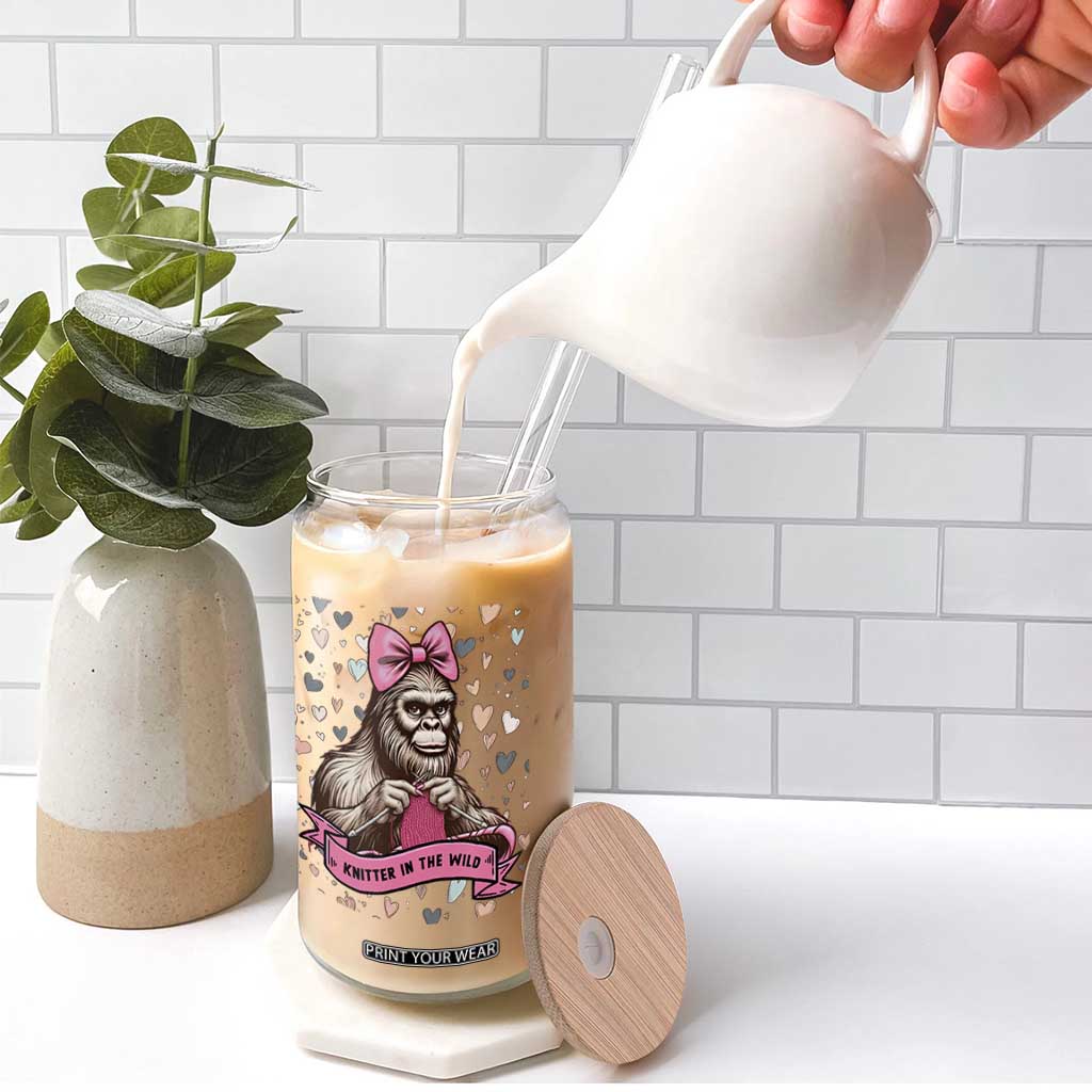 Funny Bigfoot Knitting Glass Can Knitter In The Wild TS12 Print Your Wear