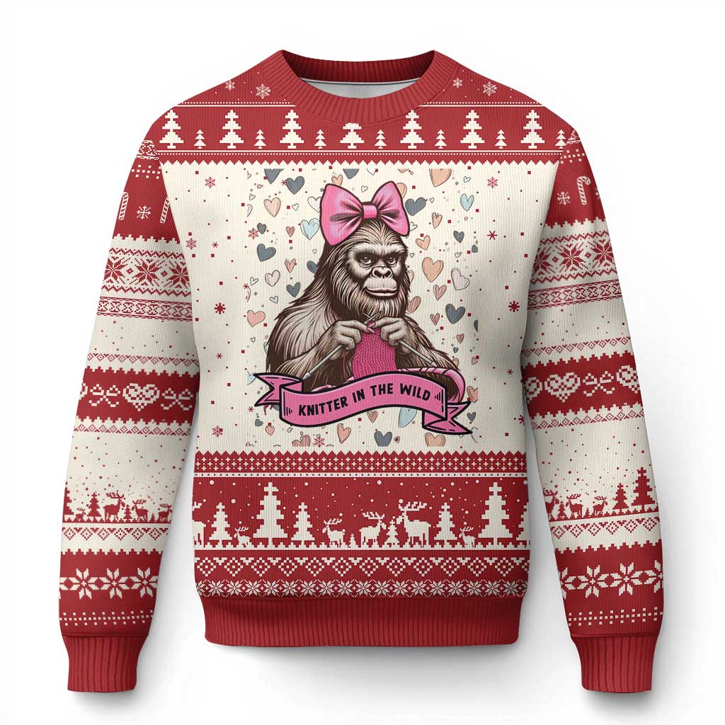 Funny Bigfoot Knitting Ugly Christmas Sweater Knitter In The Wild TS12 Beige Red Print Your Wear