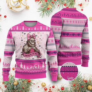 Funny Bigfoot Knitting Ugly Christmas Sweater Knitter In The Wild TS12 Hot Pink Print Your Wear