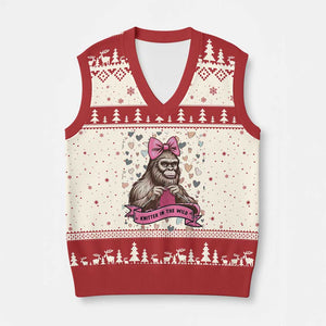 Funny Bigfoot Knitting V-Neck Knit Sweater Vest Knitter In The Wild TS12 Beige Red Print Your Wear