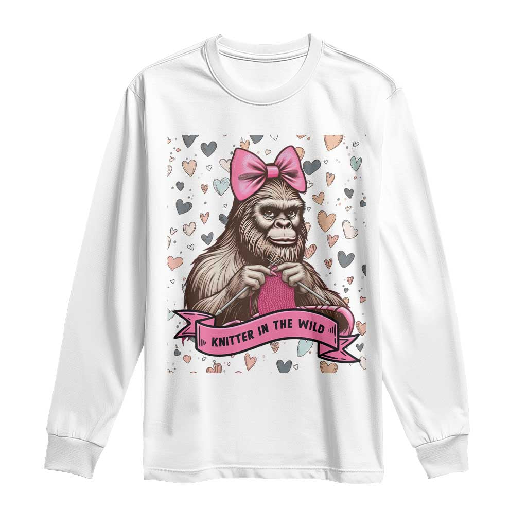 Funny Bigfoot Knitting Long Sleeve Shirt Knitter In The Wild TS12 White Print Your Wear